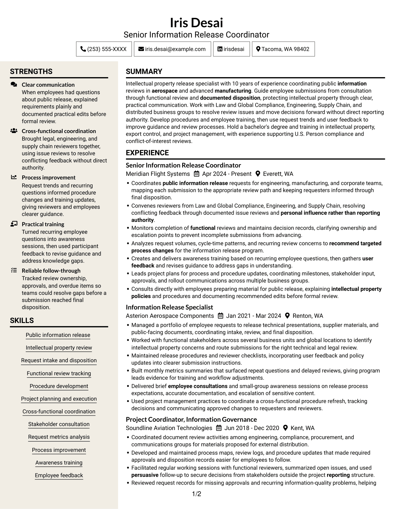 Resume example — page 1