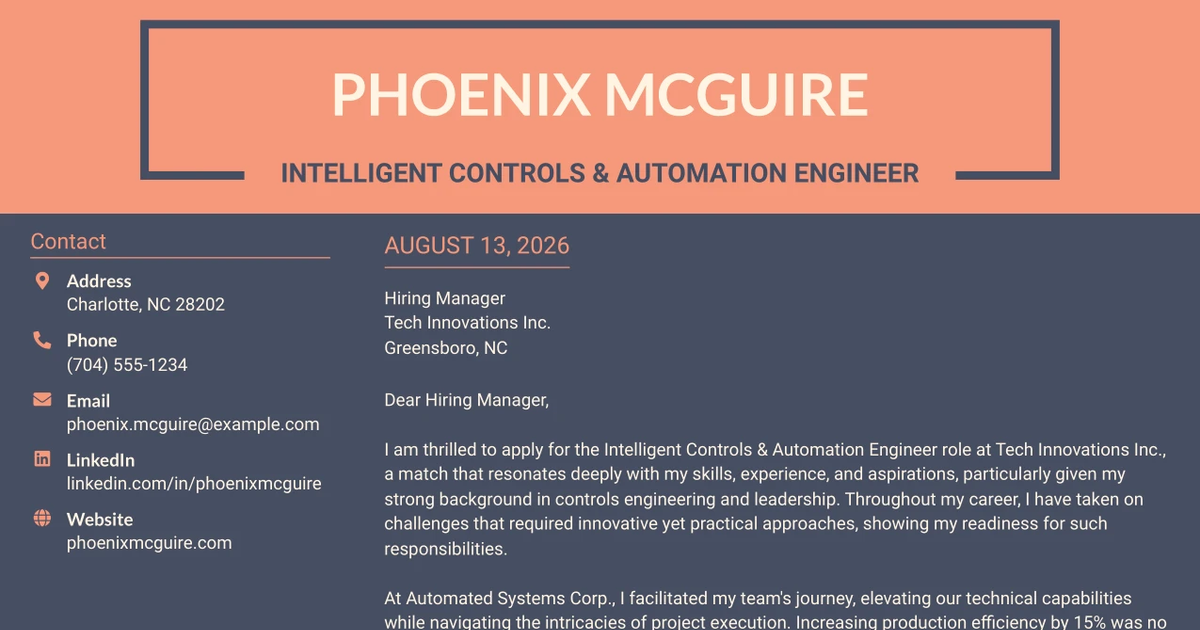 30+ Intelligent Controls & Automation Engineer Cover Letter Templates with Example 2026