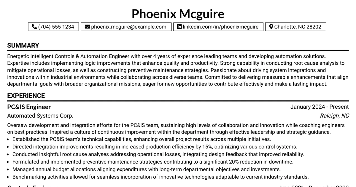 33 Intelligent Controls & Automation Engineer Resume Templates with Example 2026 (ATS-Optimized)