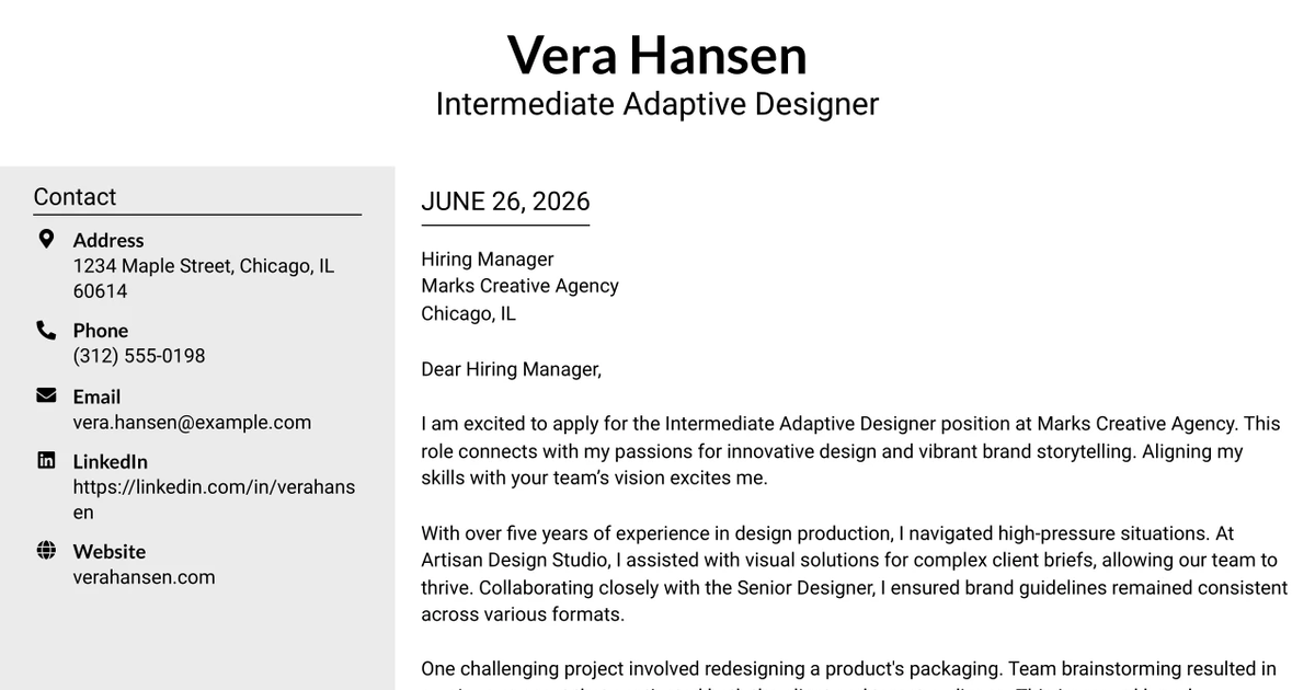 30+ Intermediate Adaptive Designer Cover Letter Templates with Example 2026