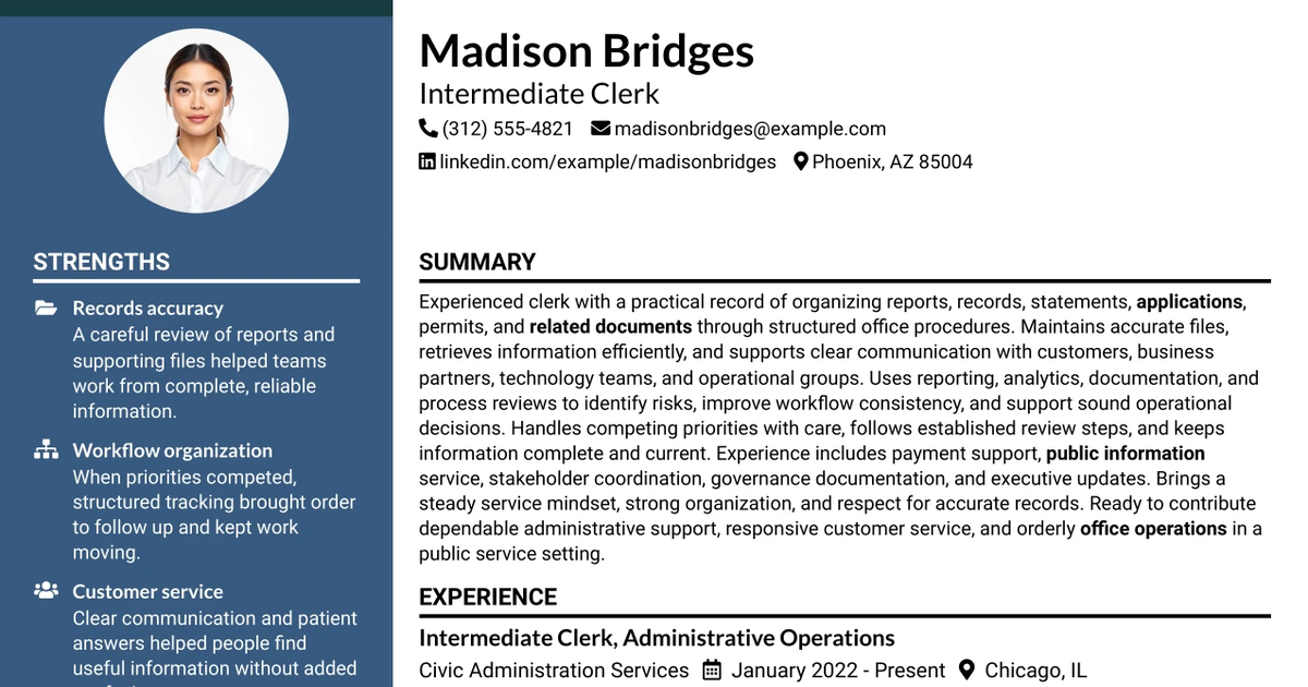 33 Intermediate Clerk - Administrative Records Support Resume Templates with Example