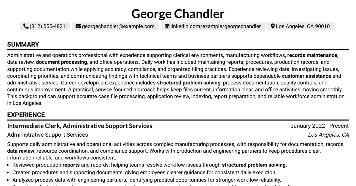 33 Intermediate Clerk - Career Development Resume Templates with Example