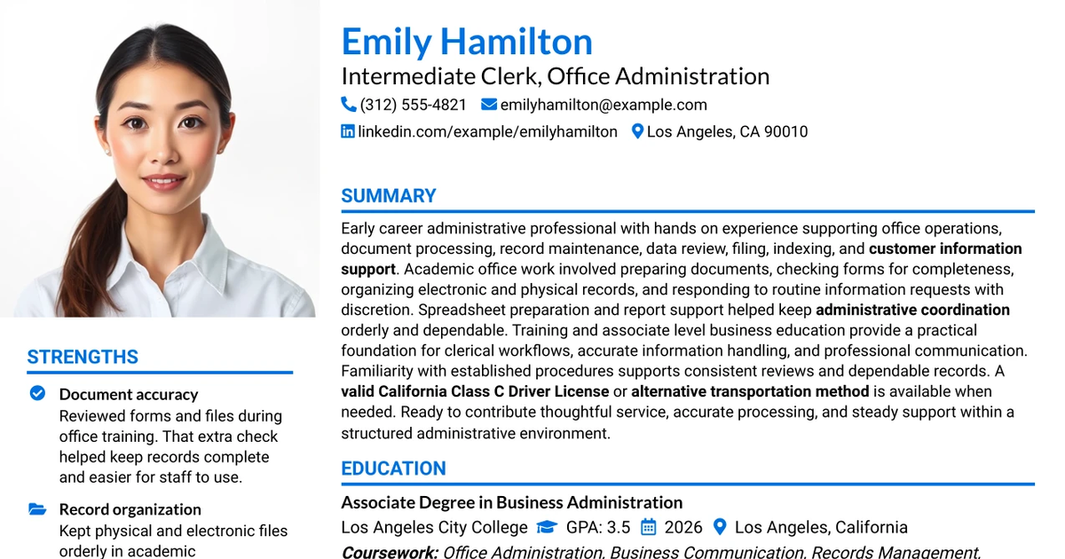 33 Intermediate Clerk - Office Administration Resume Templates with Example