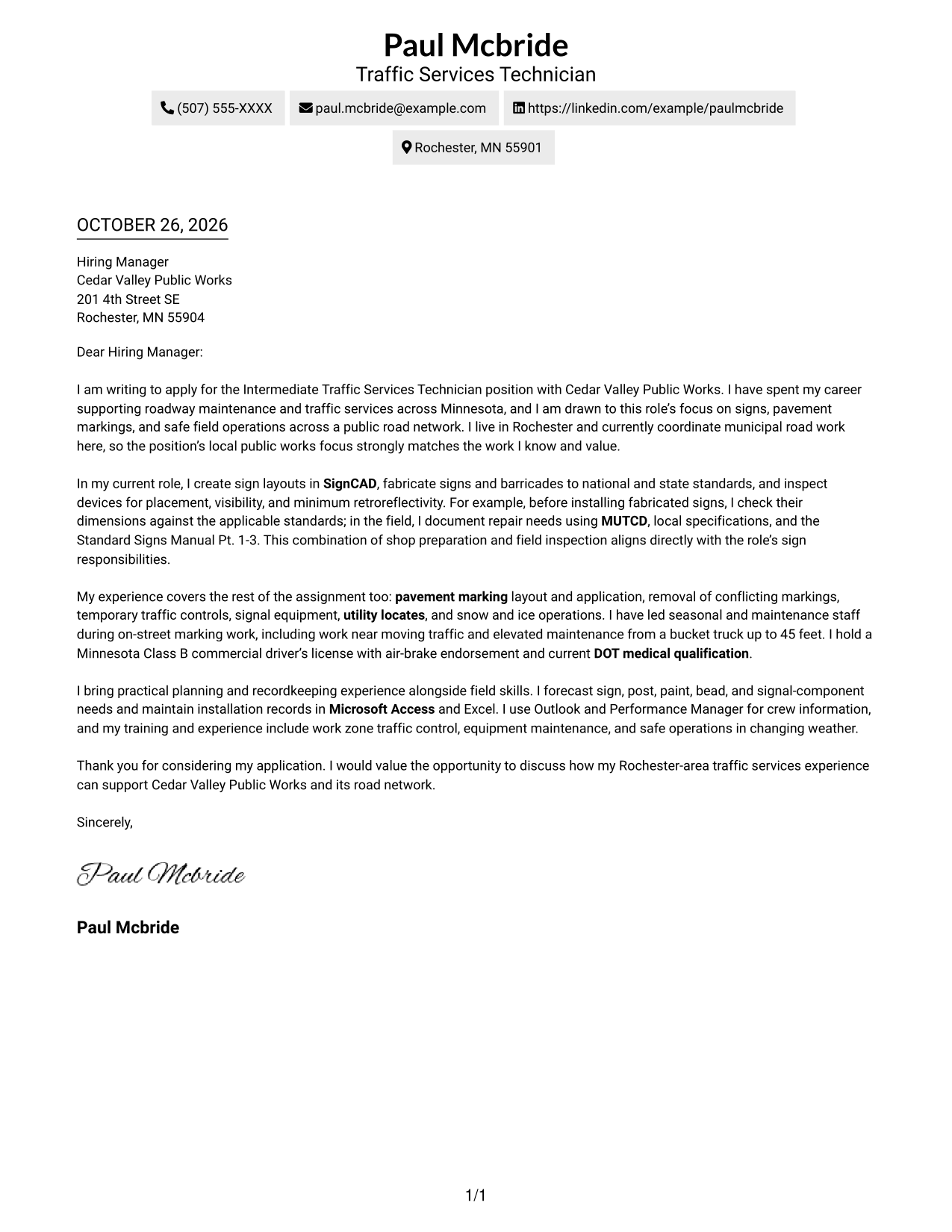 Cover letter example — page 1