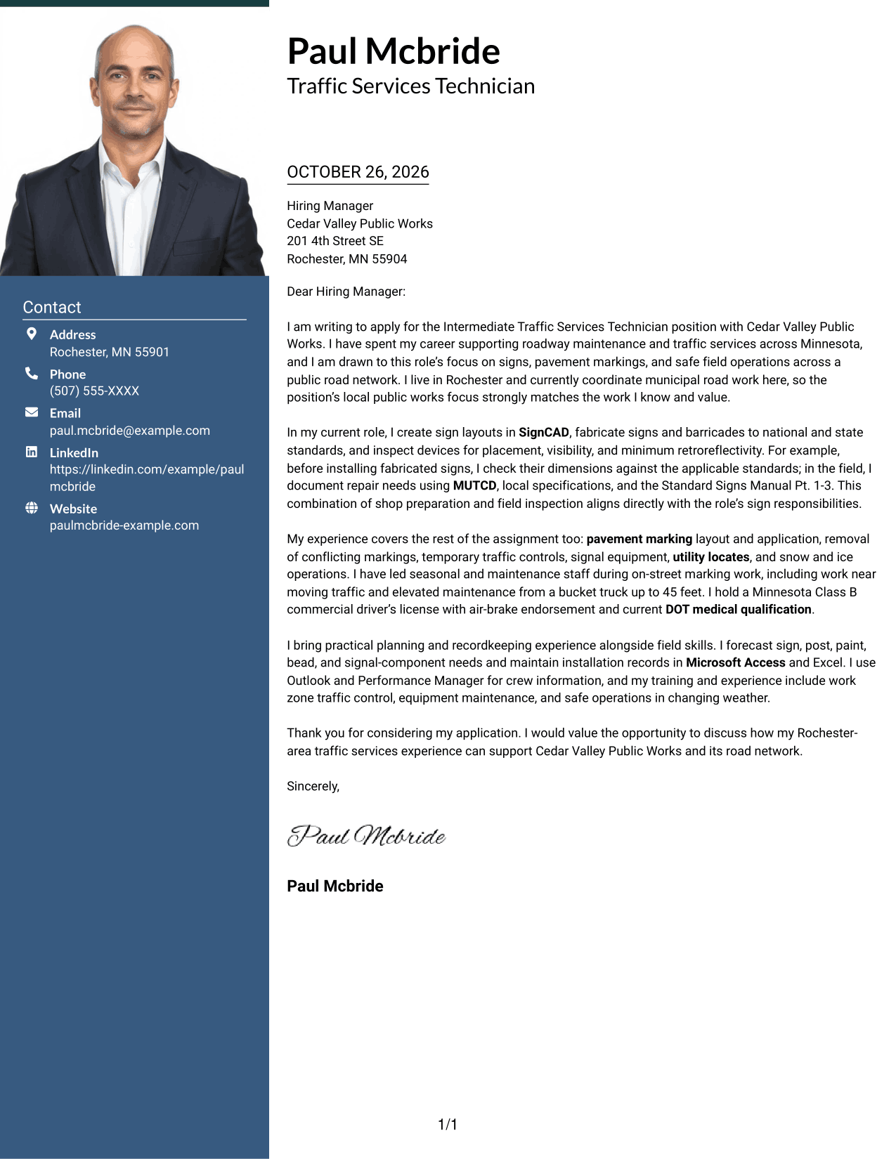 Cover letter example — page 1