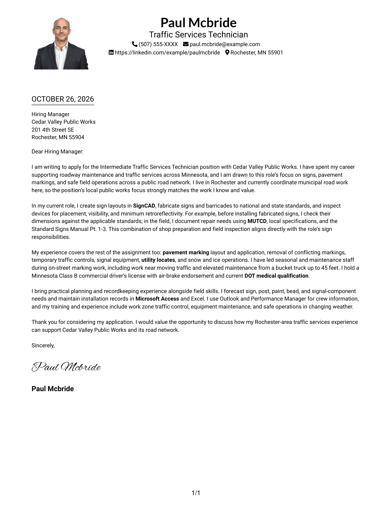 Cover letter example — page 1