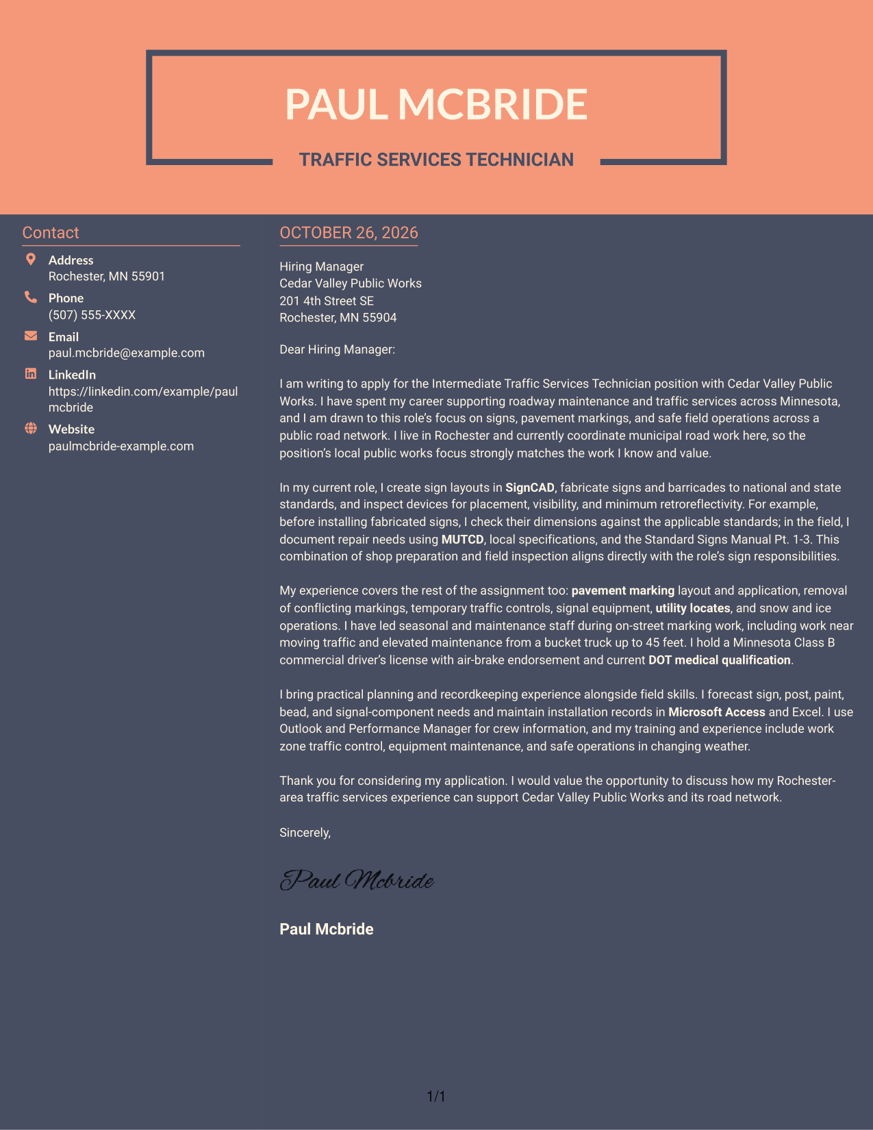 Cover letter example — page 1