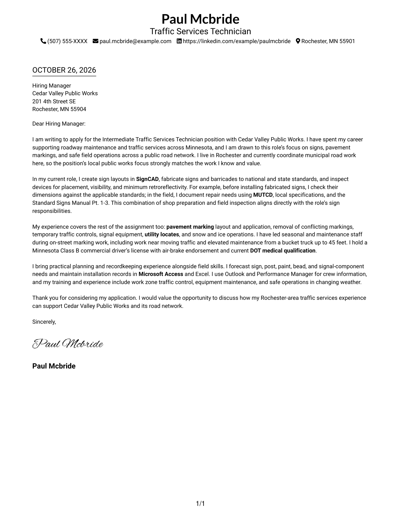 Cover letter example — page 1