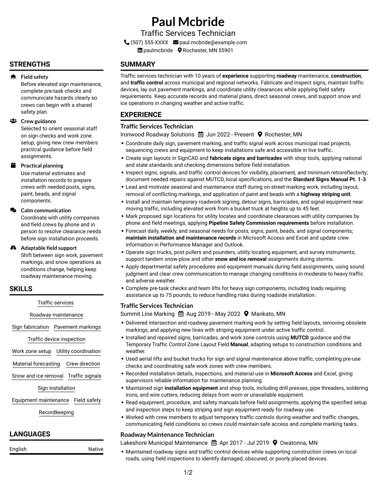 Resume example — page 1