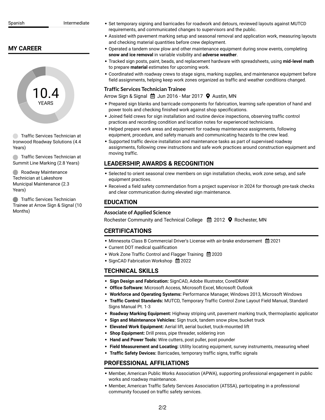 Resume example — page 2