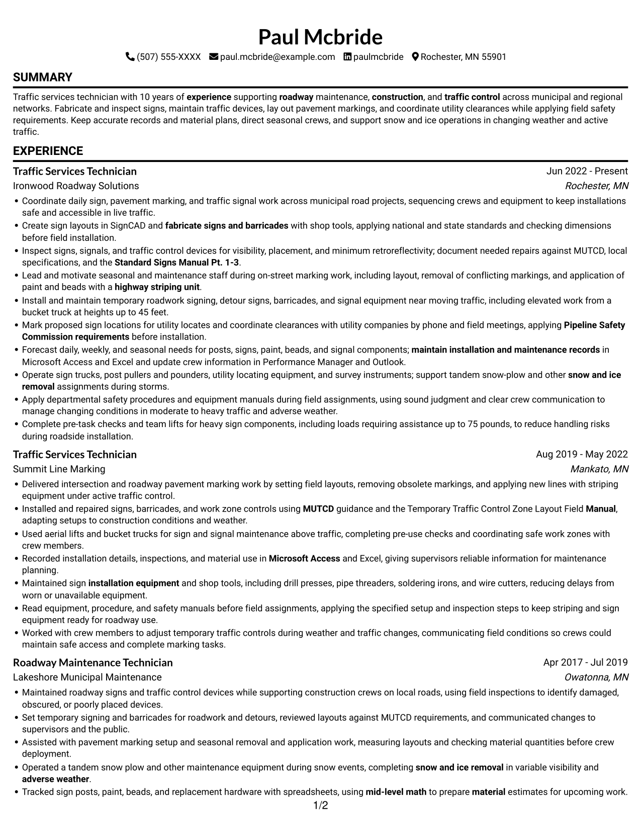 Resume example — page 1