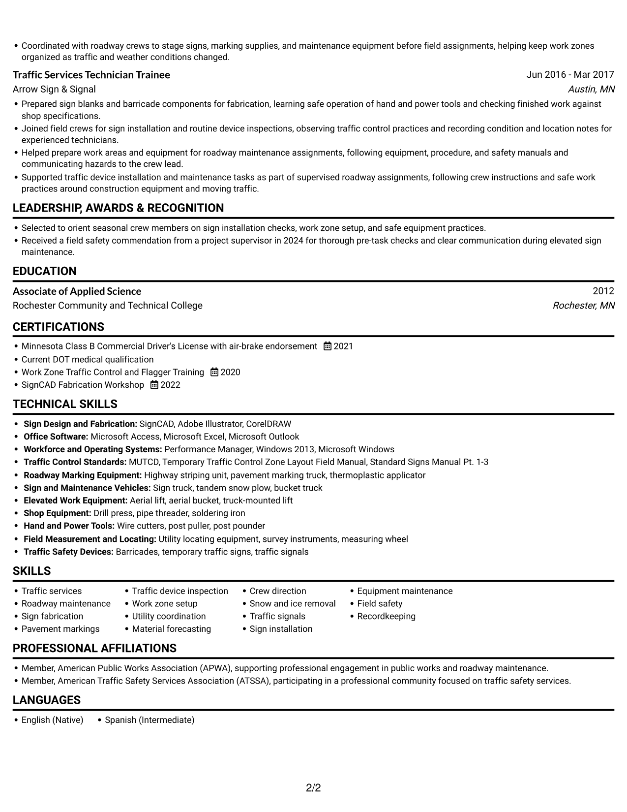 Resume example — page 2