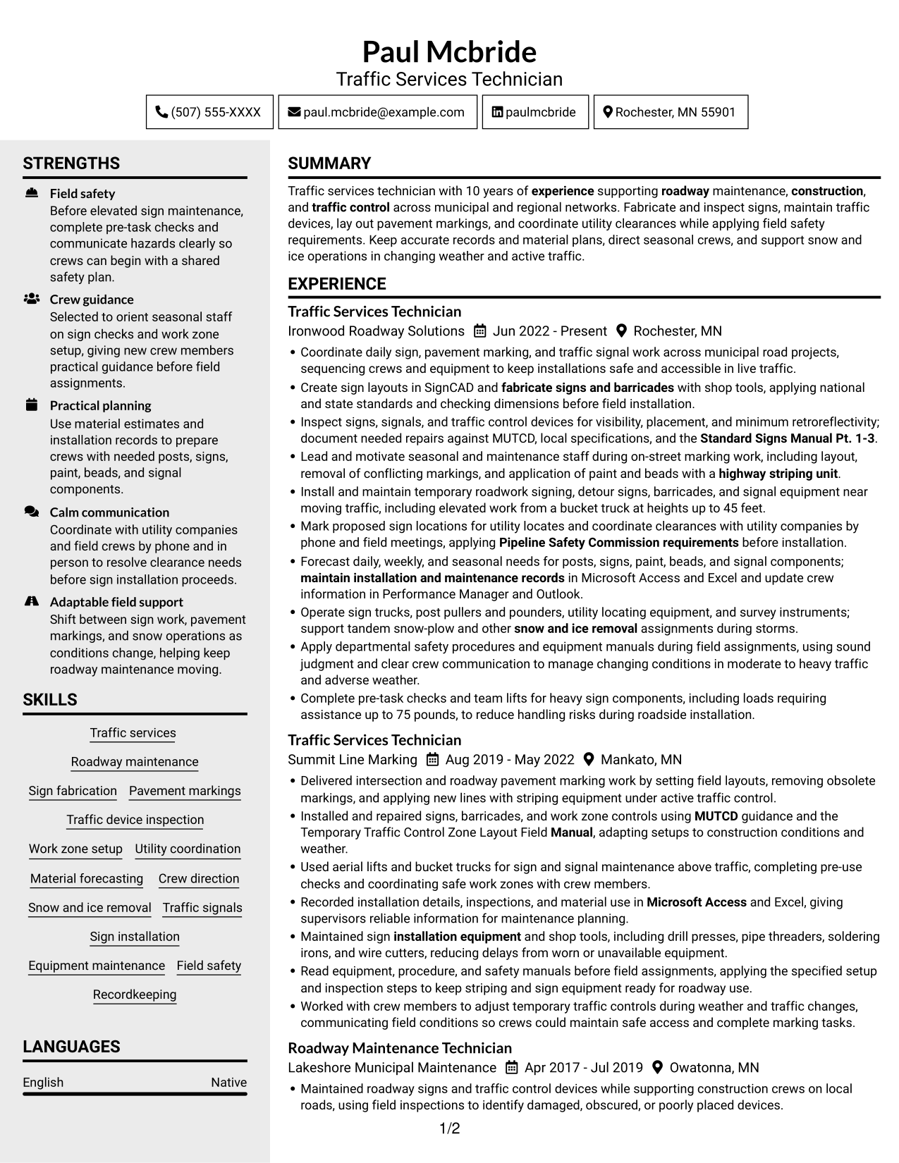 Resume example — page 1