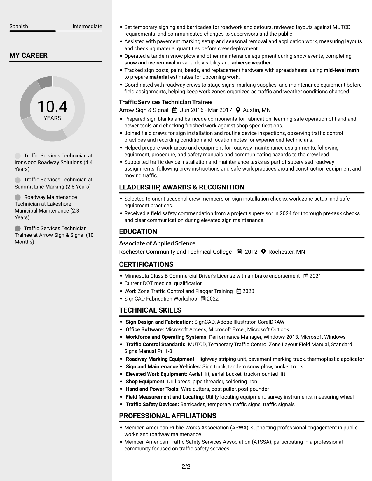 Resume example — page 2