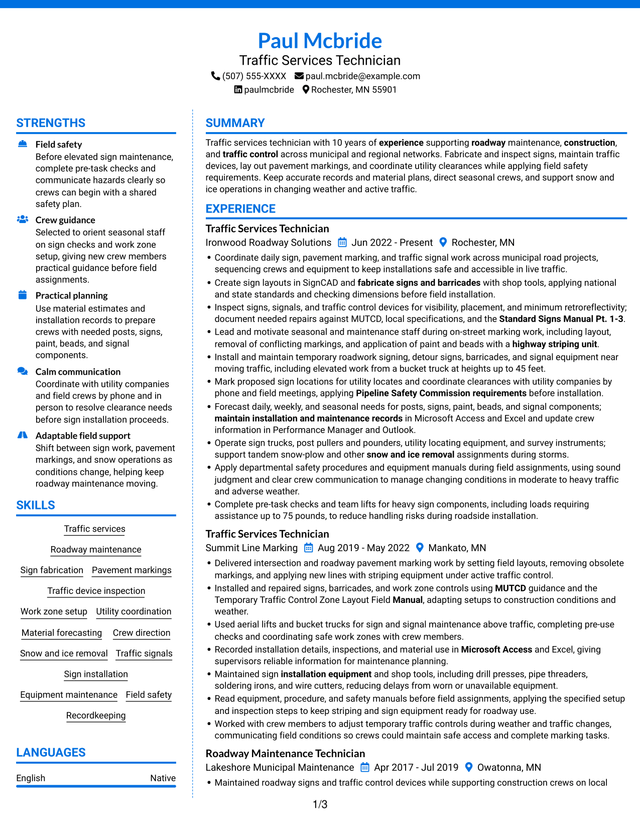 Resume example — page 1