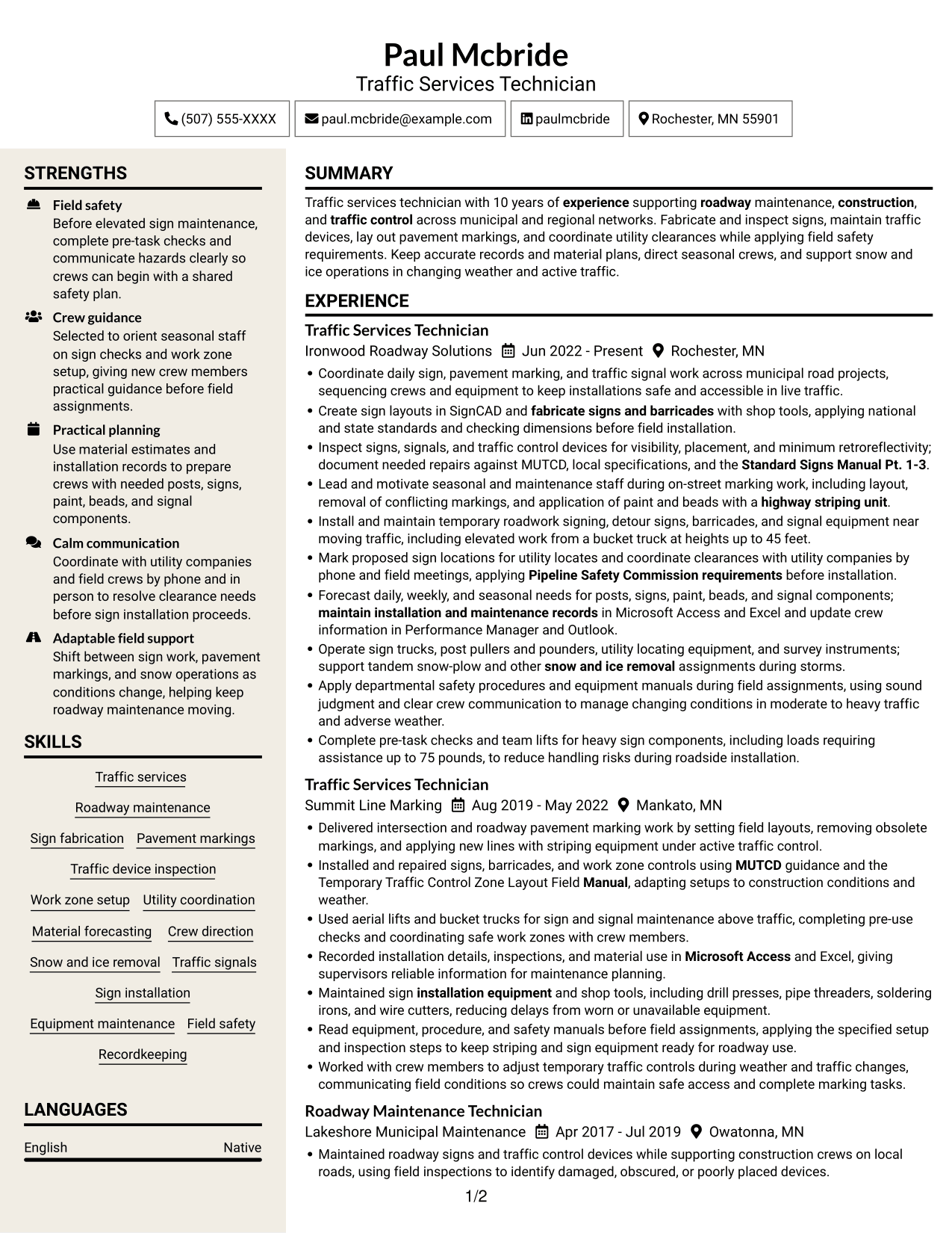 Resume example — page 1