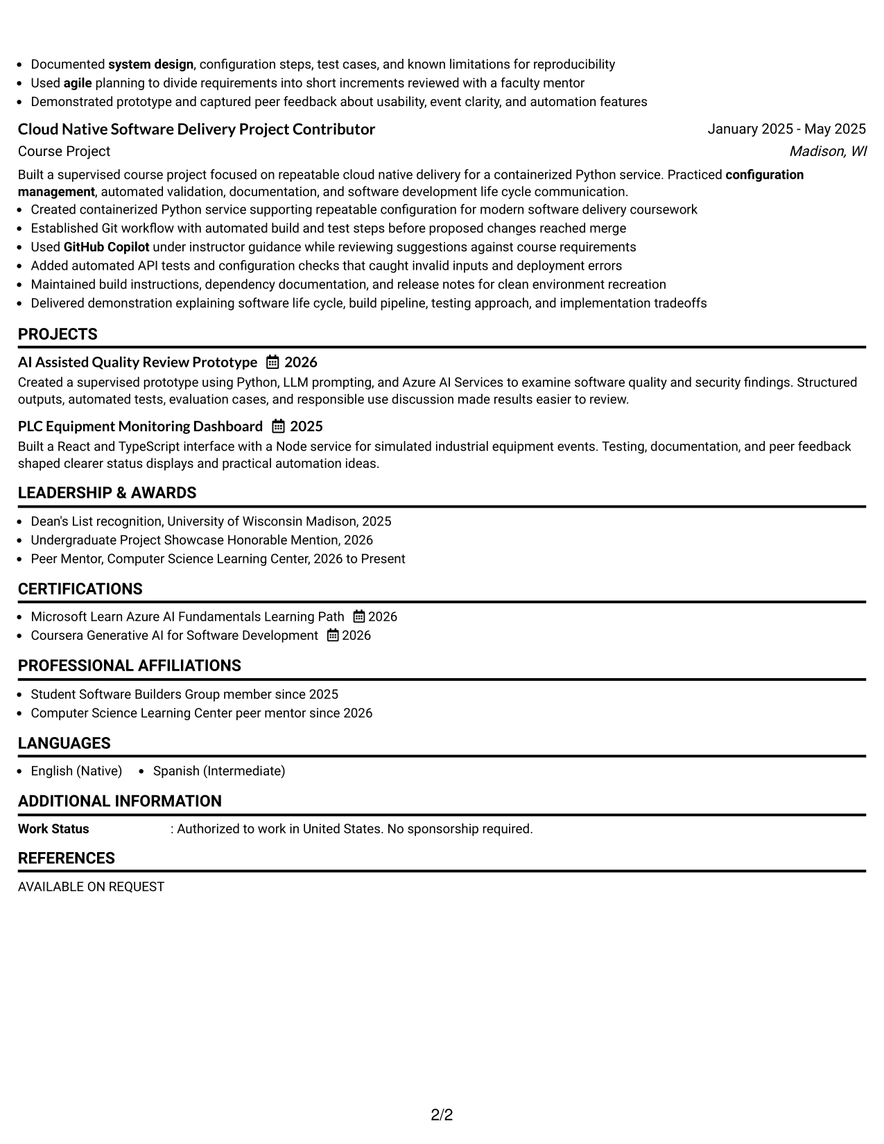 Resume Example Page 2