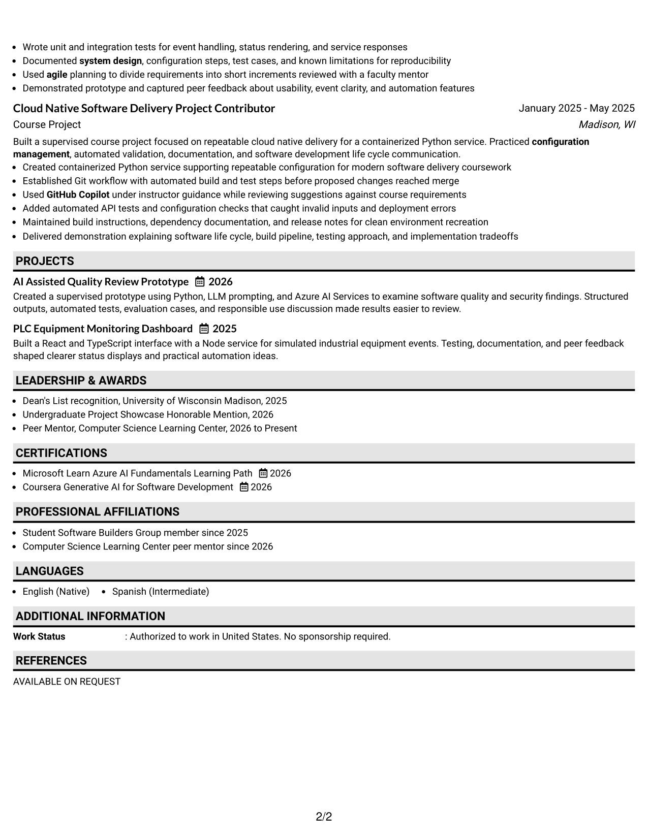 Resume Example Page 2