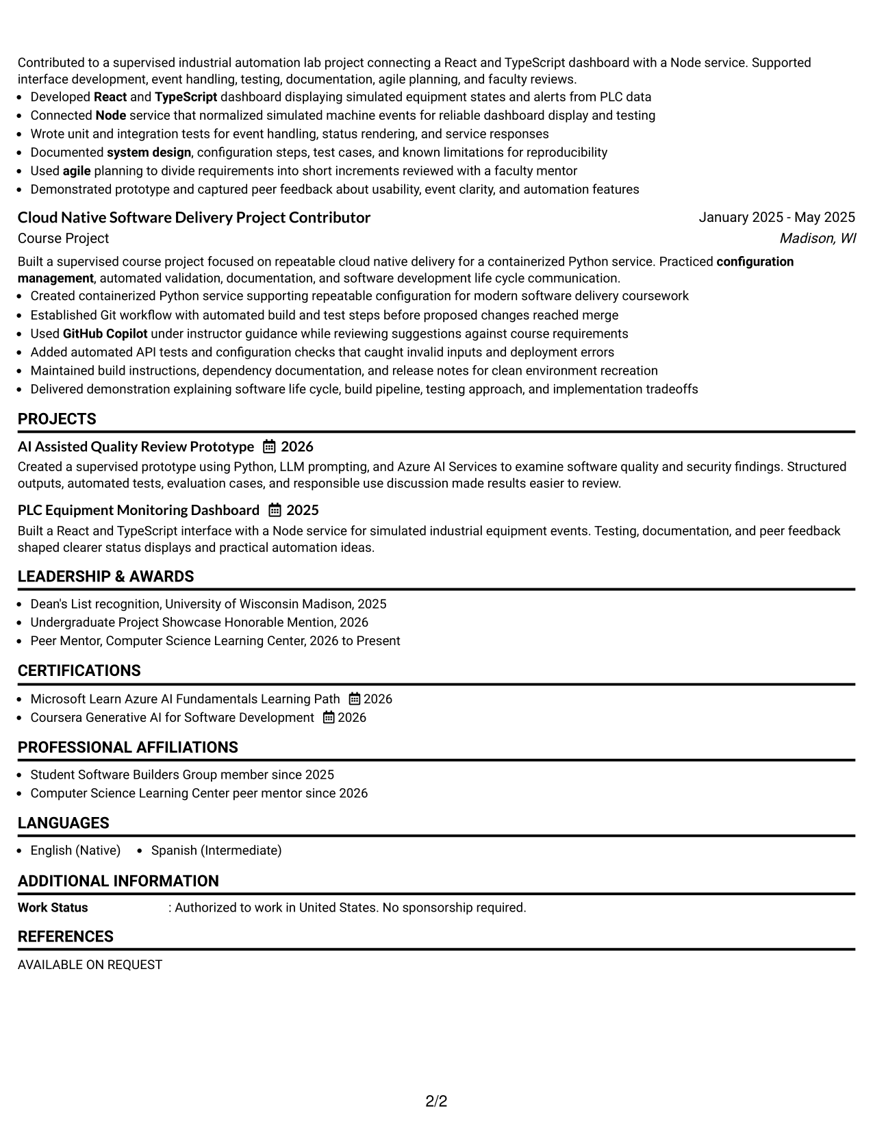 Resume Example Page 2
