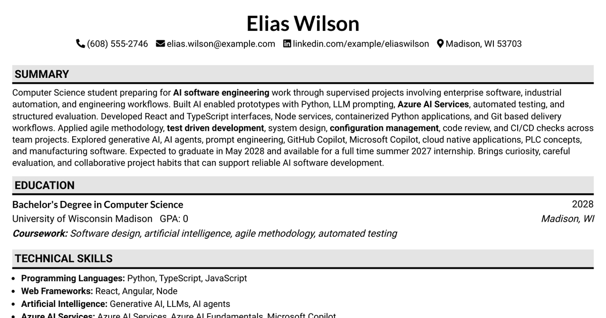 7 Intern, AI Software Engineering Resume Templates with Example