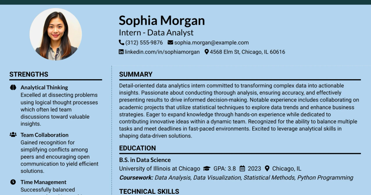 33 Intern - Data Analyst Resume Templates with Example 2026 (ATS-Optimized)