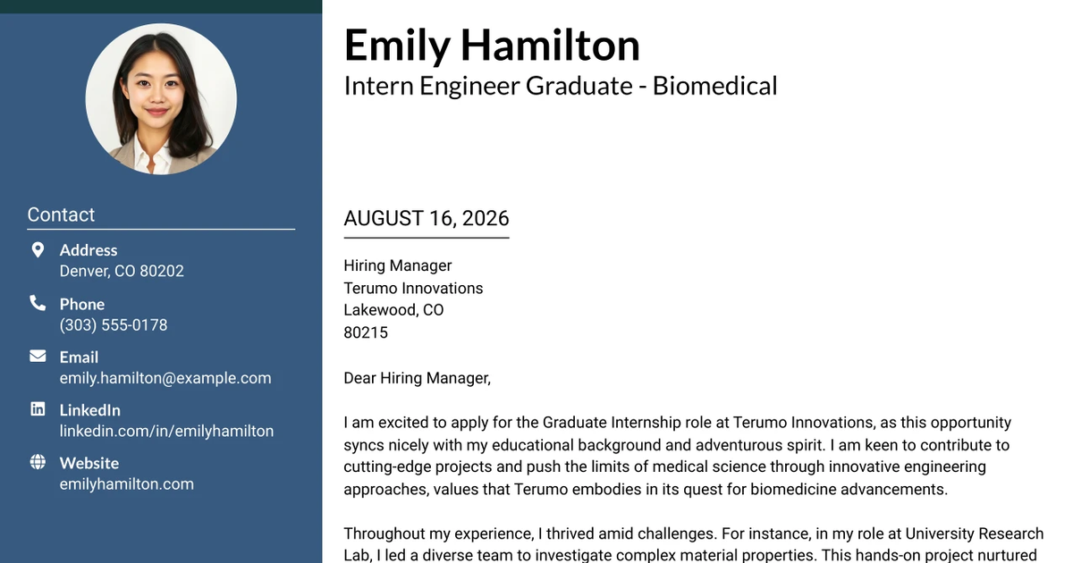30+ Intern Engineer Graduate - Biomedical Cover Letter Templates with Example 2026
