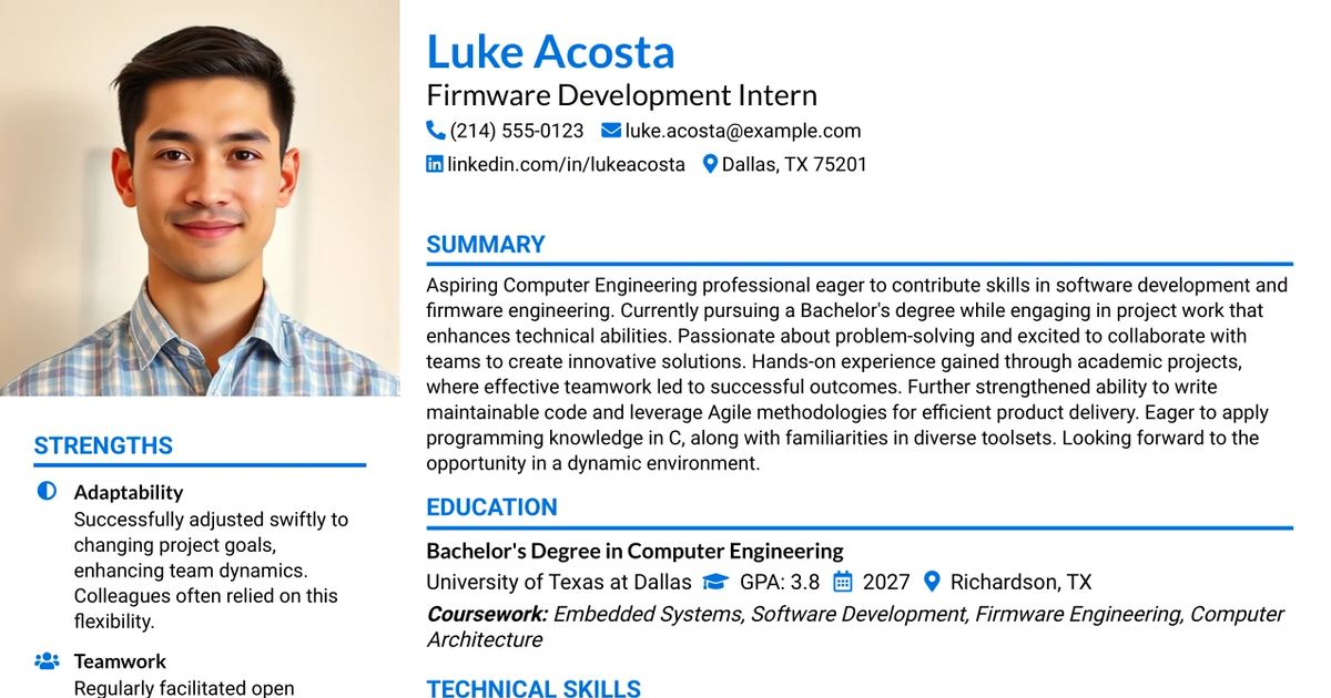 33 Intern-Engineering (Firmware Development) Resume Templates with Example 2026 (ATS-Optimized)