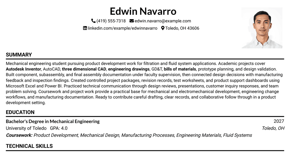 7 Intern Engineering Product Development Resume Templates with Example