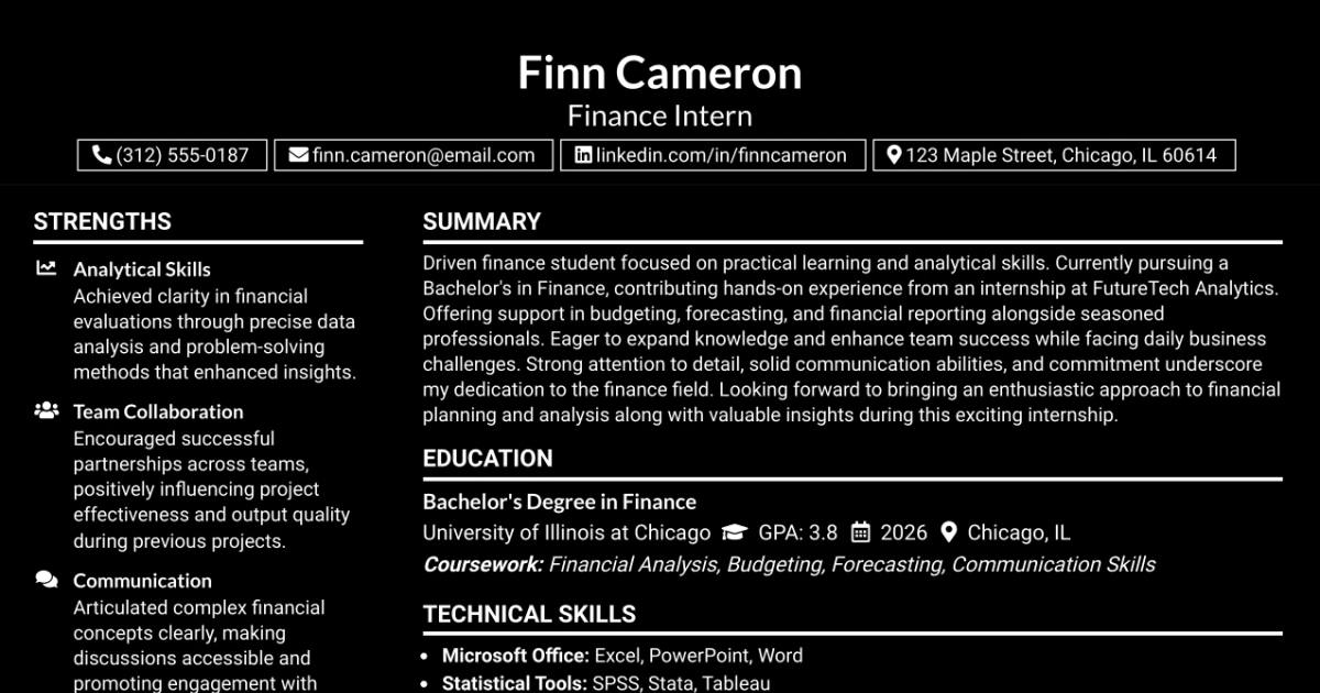 33 Intern - Finance (Financial Planning & Analysis) Resume Templates with Example 2026