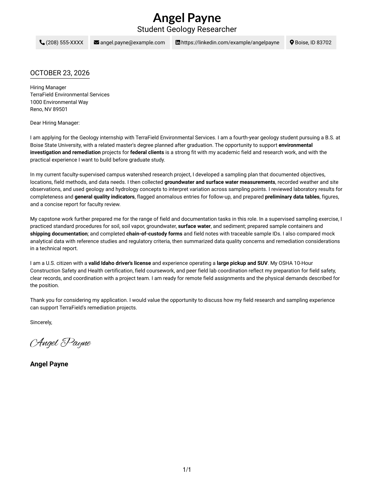 Cover letter example — page 1