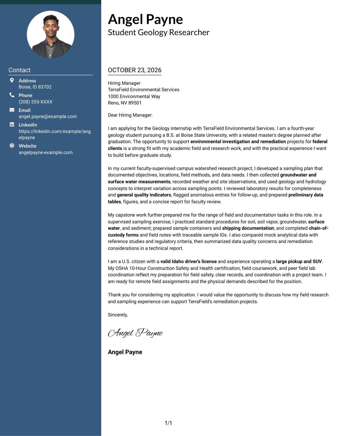 Cover letter example — page 1