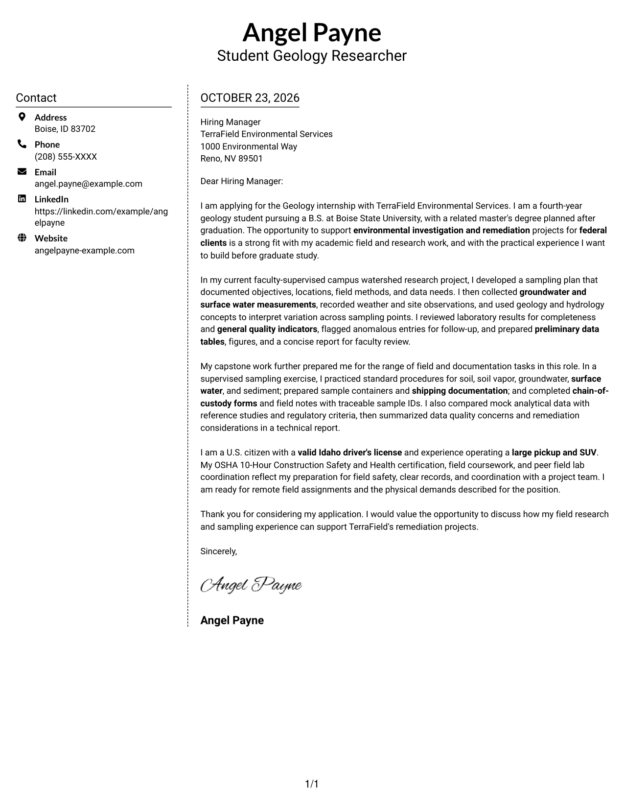 Cover letter example — page 1
