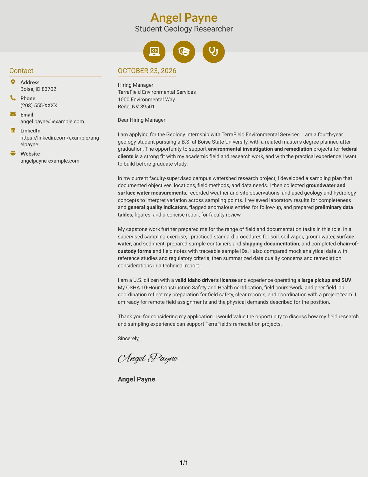 Cover letter example — page 1
