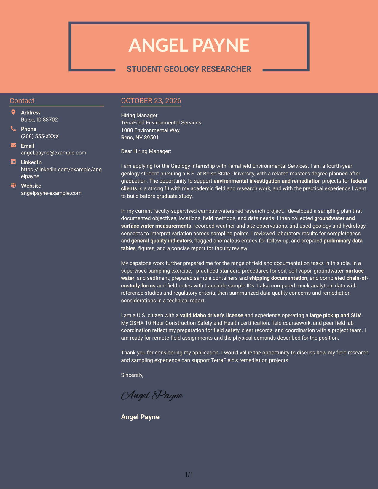 Cover letter example — page 1