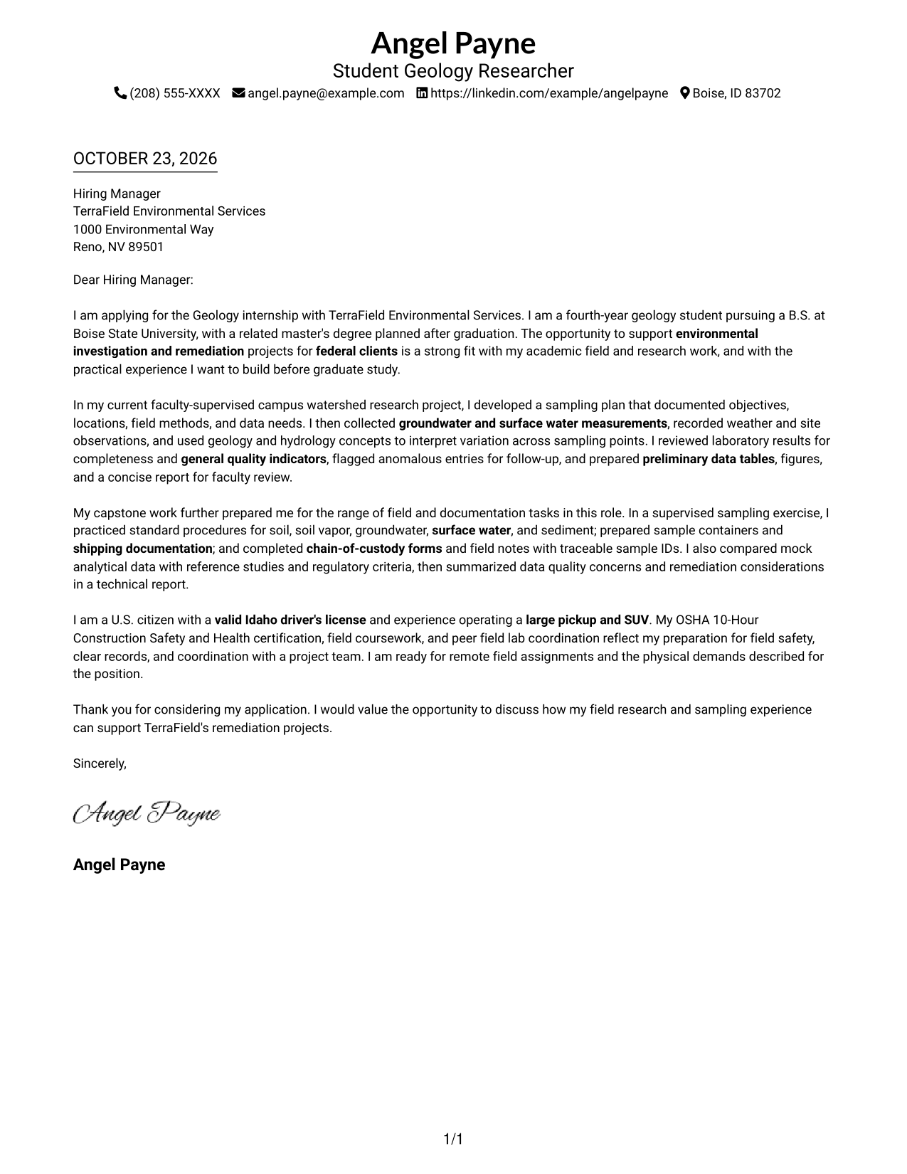 Cover letter example — page 1