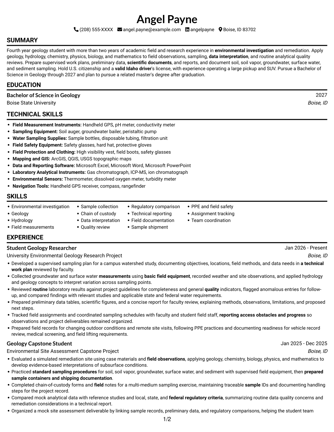 Resume example — page 1