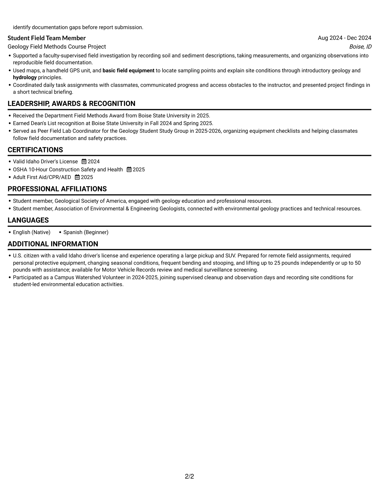Resume example — page 2