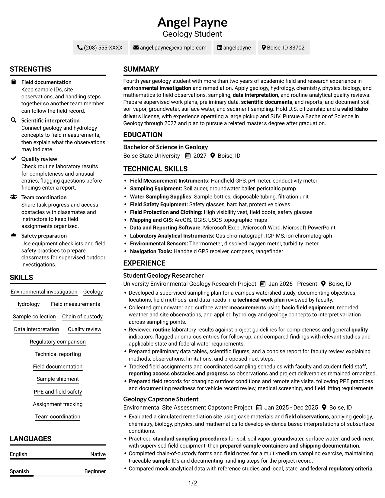 Resume example — page 1