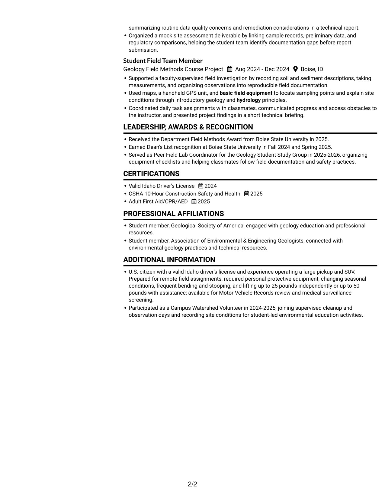 Resume example — page 2