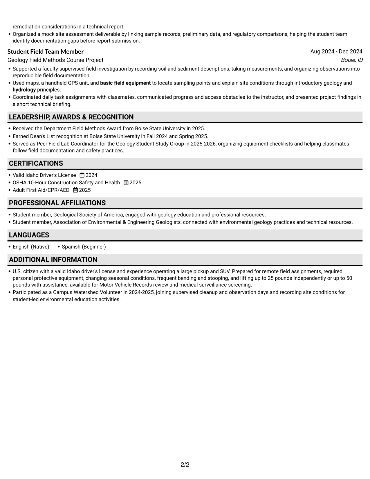 Resume example — page 2
