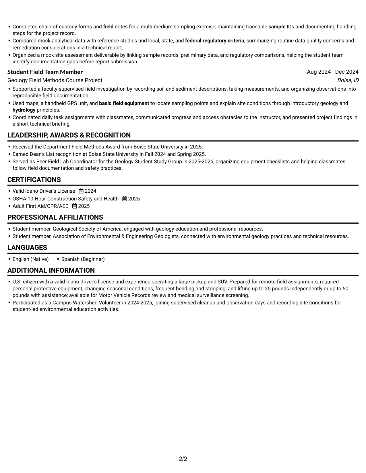 Resume example — page 2