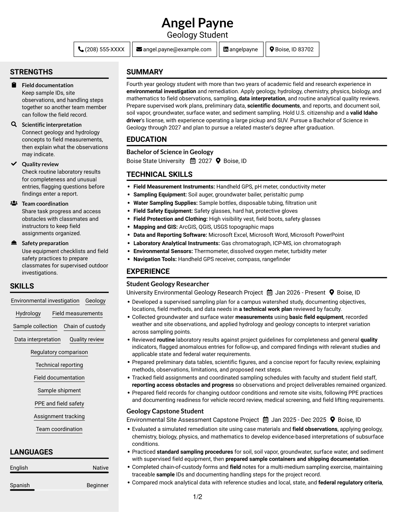 Resume example — page 1