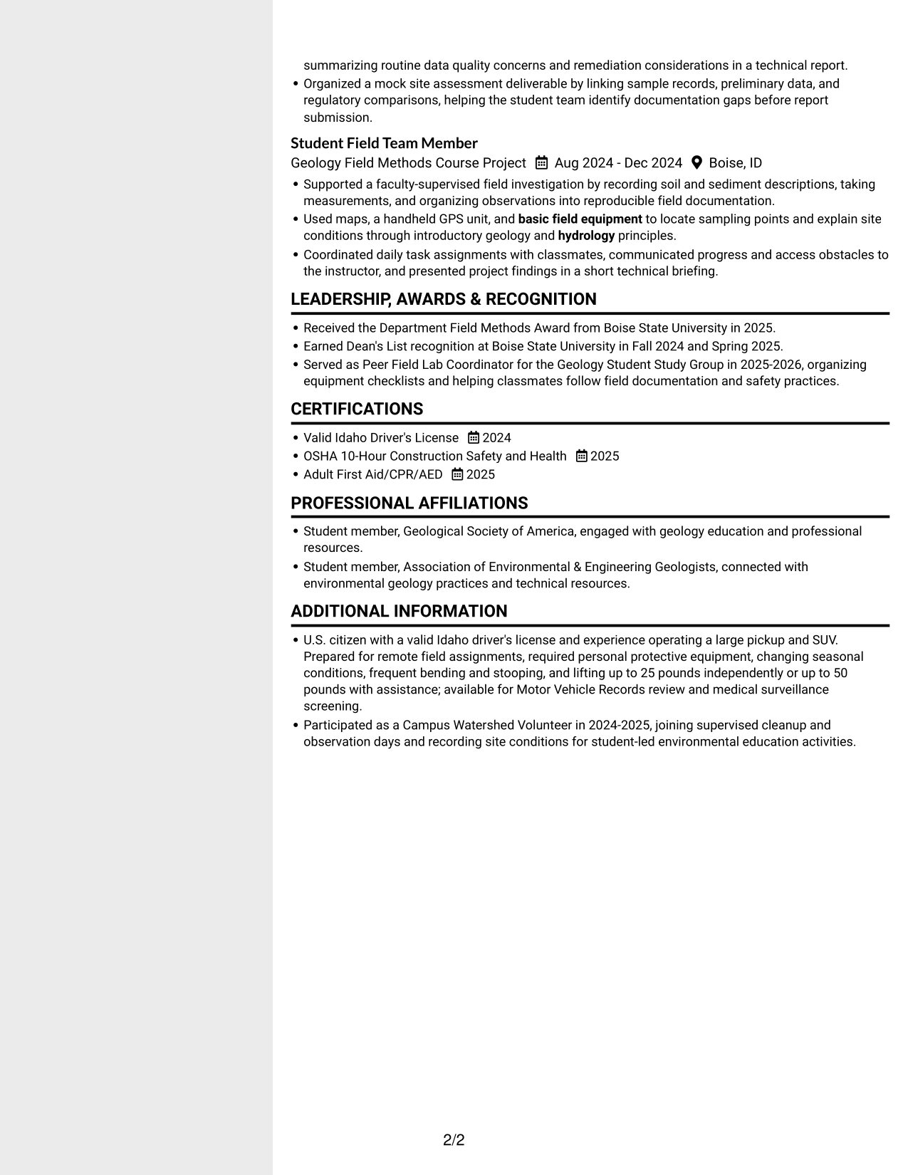 Resume example — page 2