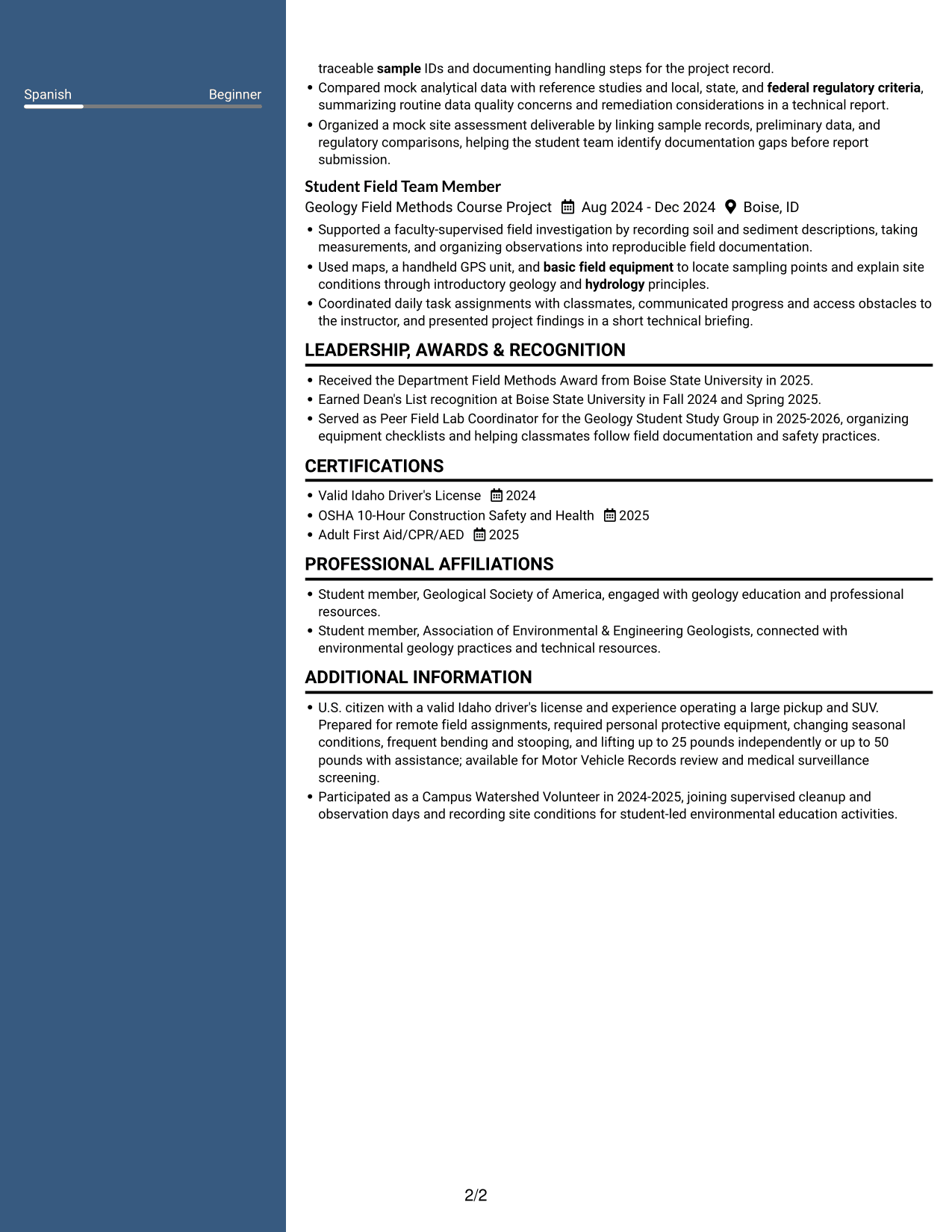 Resume example — page 2