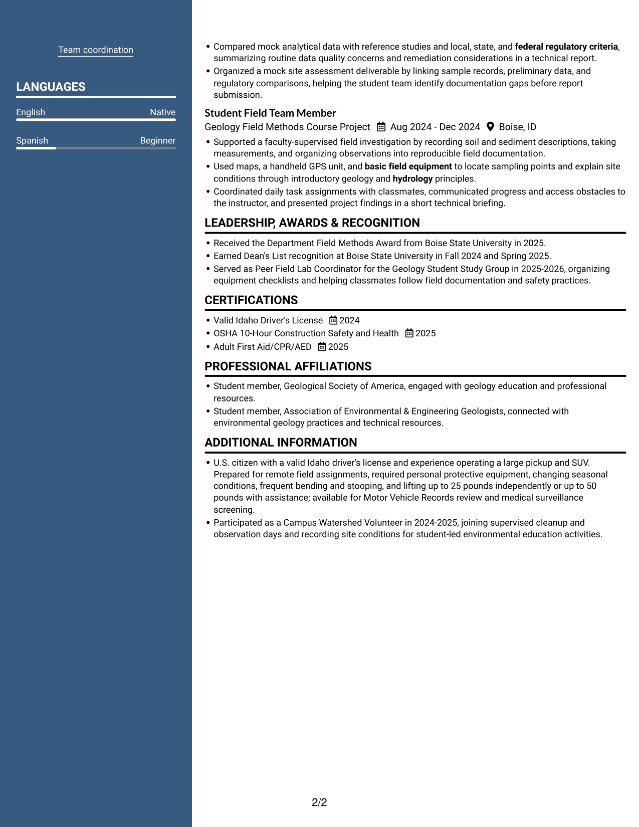 Resume example — page 2