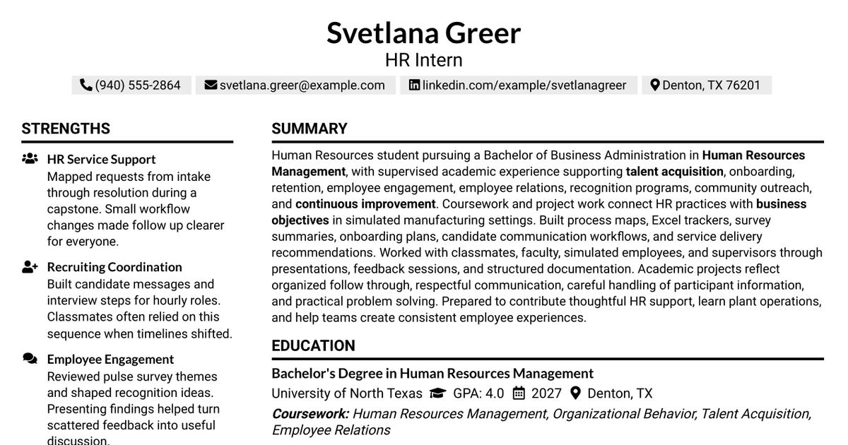 7 Intern HR Resume Templates with Example