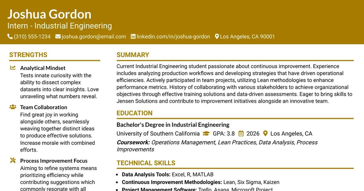 33 Intern - Industrial Engineering Resume Templates with Example 2026 (ATS-Optimized)