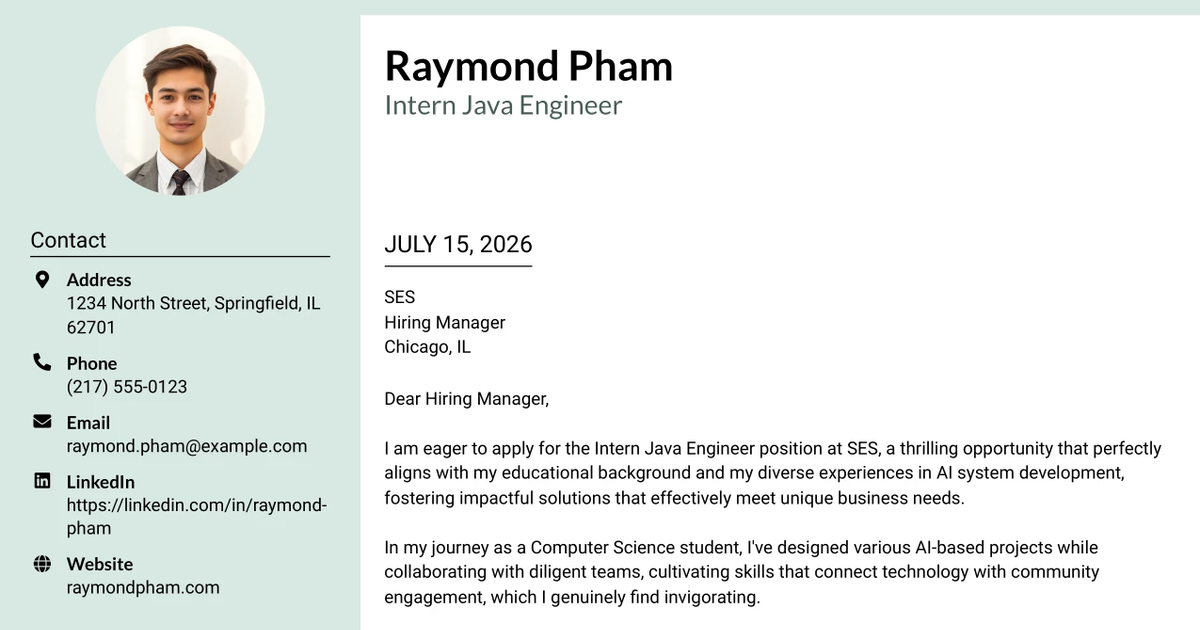 30+ Intern Java Engineer Cover Letter Templates with Example 2026