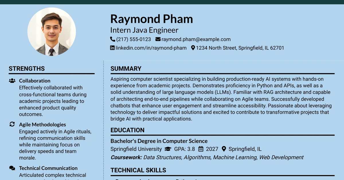 33 Intern Java Engineer Resume Templates with Example 2026 (ATS-Optimized)