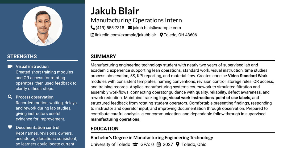 7 Intern Manufacturing Operations Resume Templates with Example
